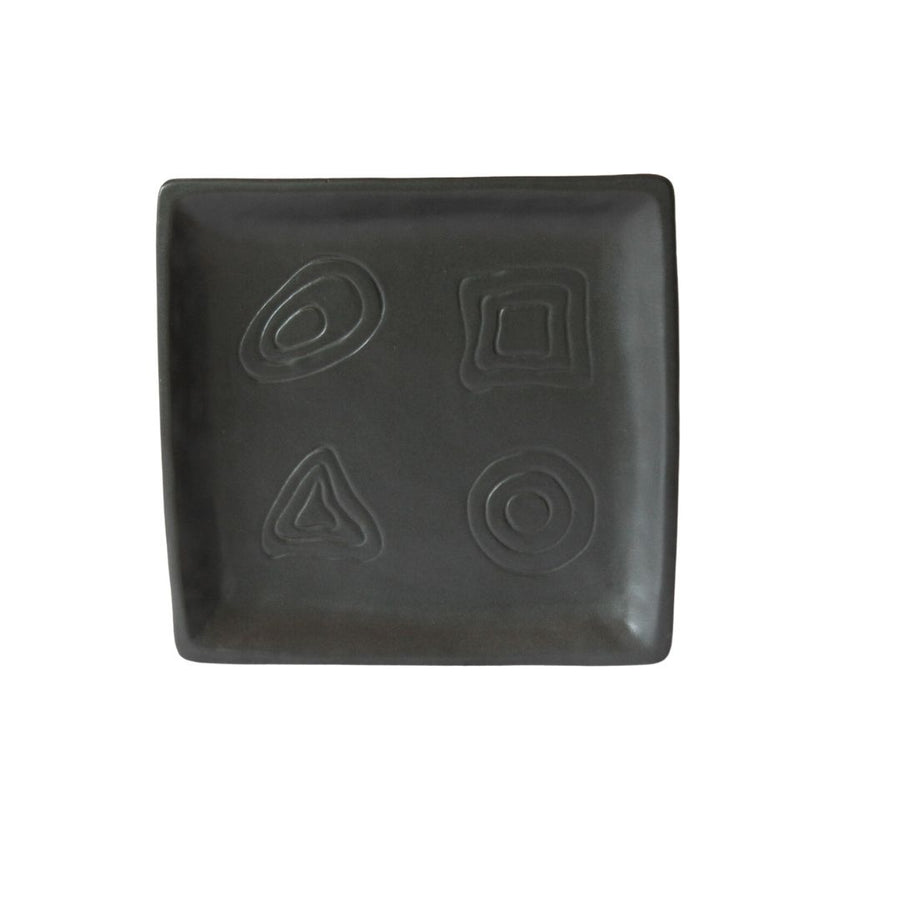 Square Charcoal Platter with imprinted Ochre Shapes