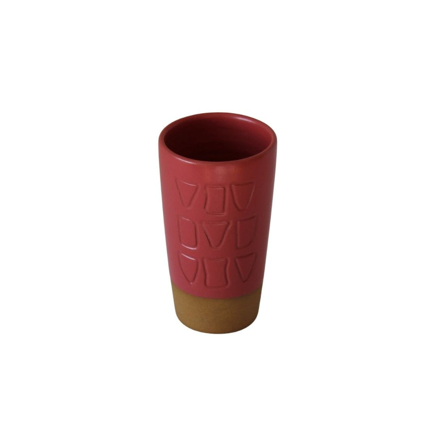 Small Waratah & Ochre Vase with imprinted Ochre Shapes